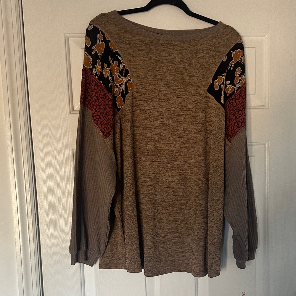 Brown Floral Patchwork Women's Top